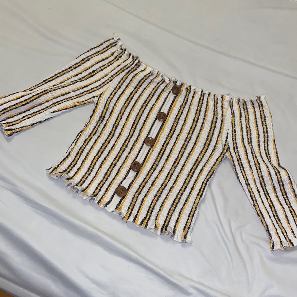 Black and yellow off the shoulder crop top